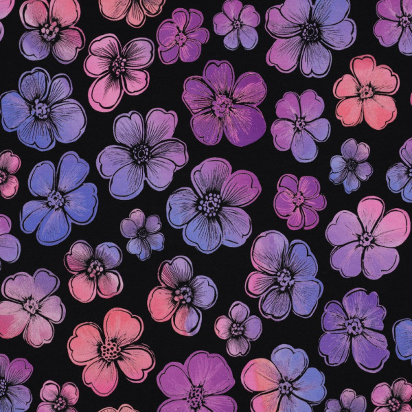 Sommersweat | French Terry | bedruckt | bunte Blüten | marine blau