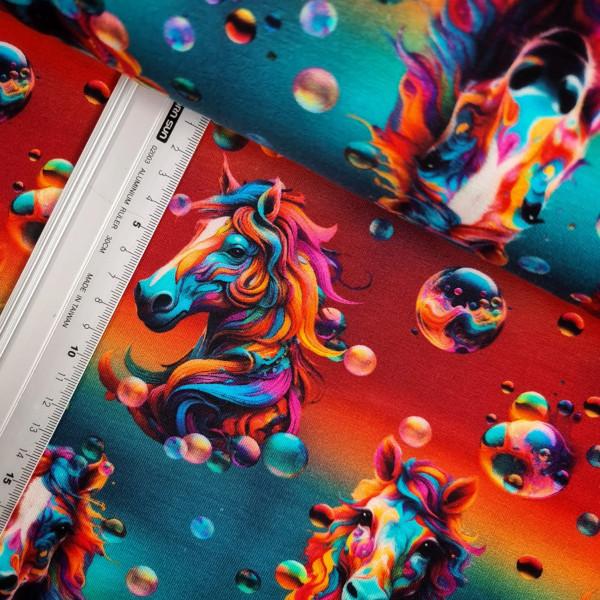 Sommersweat | French Terry | bedruckt | bunte Pferde | bunt