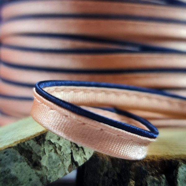 Satinpaspel | 7mm | 2-farbig | 2-farbig | aprikose/dunkelblau