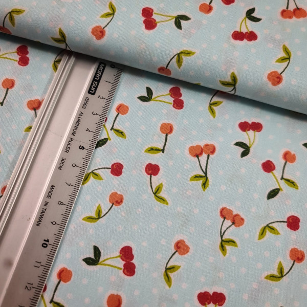 Baumwolle | bedruckt | cherry | hellblau