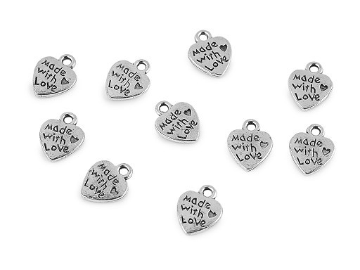 10 Anhänger | Metall | Herz | made with love | silber