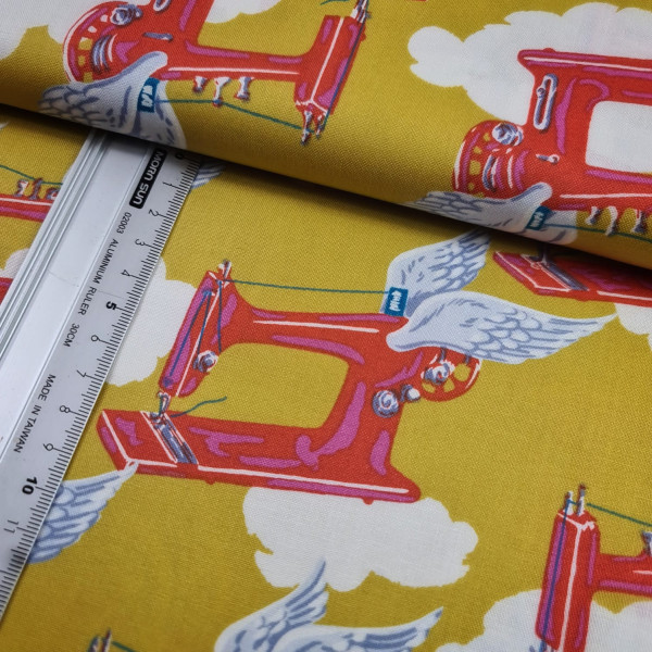 Baumwolle | bedruckt | Alexander Henry Fabrics | flying sewing machine | grün