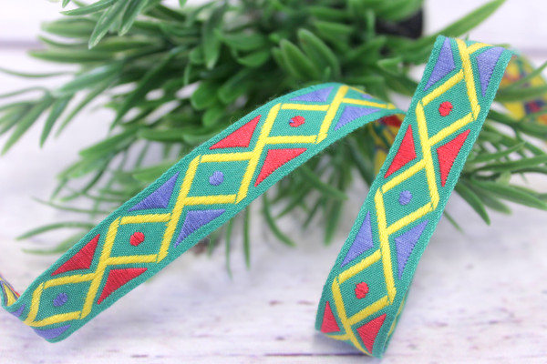 Webband | Fantasik | grün/bunt | 1,5cm