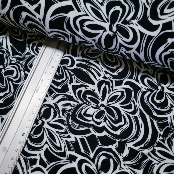 Viskose - Jersey | bedruckt | drawn flowers | dunkelblau