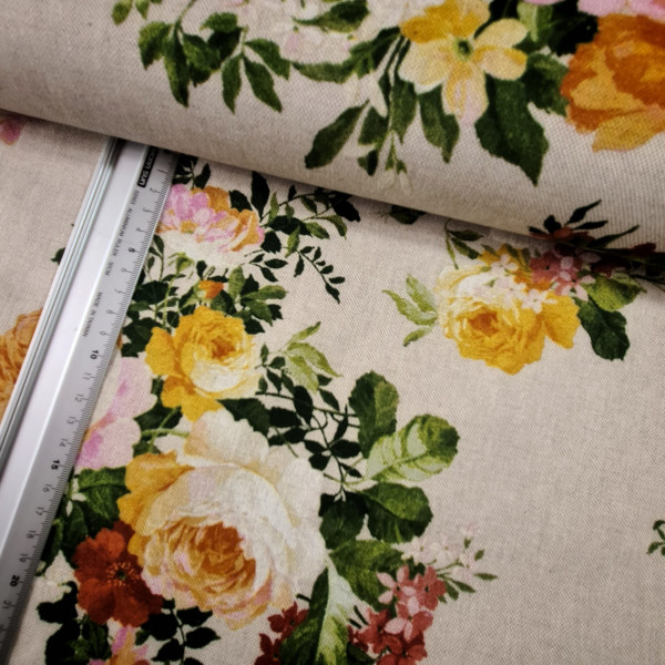 Canvas | Baumwolle | bedruckt | Blumenbouquet | creme