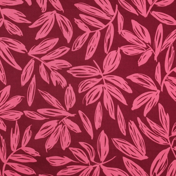 Baumwoll Satin | bedruckt | Leaves | bordeaux