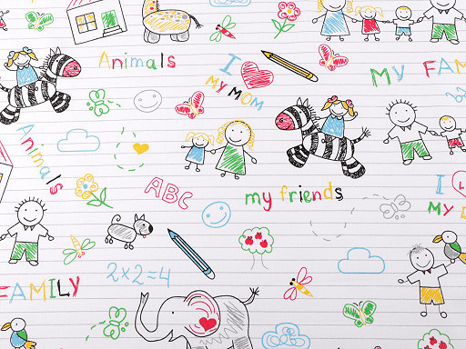 Baumwolle | bedruckt | school | weiß