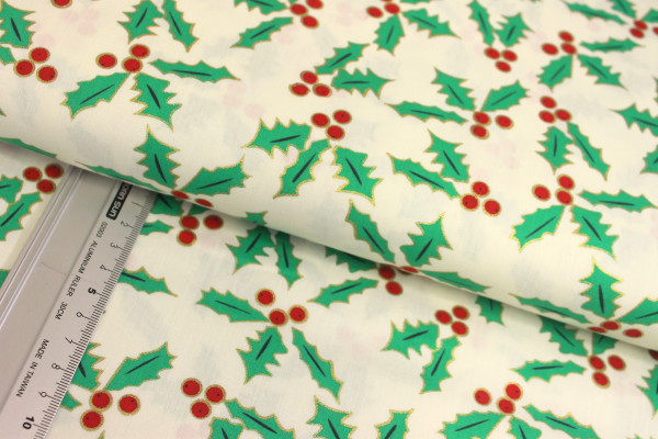 Baumwolle | bedruckt | Ilex | gold foliert | creme