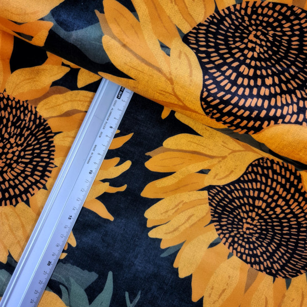 Digital Samt | bedruckt | Sonnenblumen | anthrazit