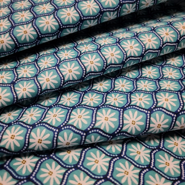 beschichtete Baumwolle / Wachstuchstück | Blumen | blau