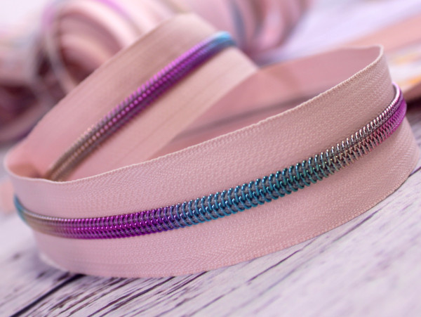 Nylon-Reißverschluss | endlos | Spirale 5mm | rainbow metallic | blass rosa