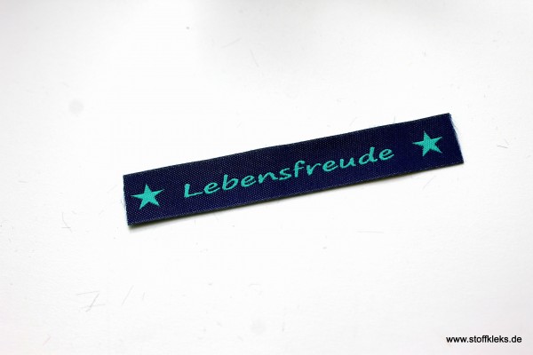 Applikation | Label | Lebensfreude | dunkelblau mit petrol | 1,5 cm