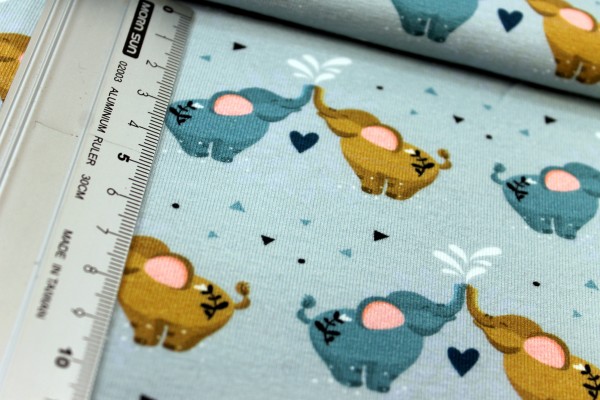 Jersey | bedruckt | lovely elephants | hellblau