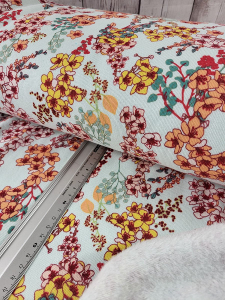 Alpenfleece | bedruckt | Blütenzweige | hellmint