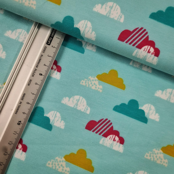 Jersey | bedruckt | bunte Wolken | blau/bunt