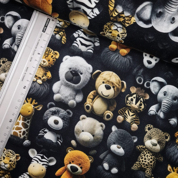 gebürsteter French Terry | bedruckt | Teddys | schwarz-Copy