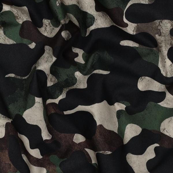 Baumwolle | Popeline | fein gewebt | Camouflage | grün