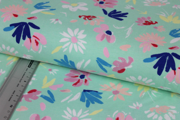 Jersey | bedruckt | painted blossoms | hellmint