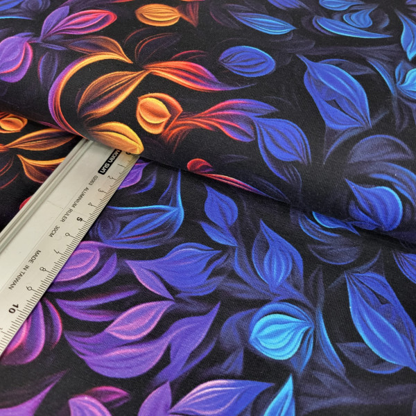 Jersey | bedruckt | colorful leaf tendril | schwarz/bunt