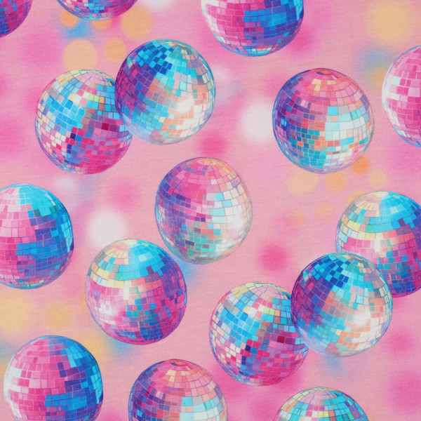 Sommersweat | French Terry | bedruckt | Discoballs | hell pink