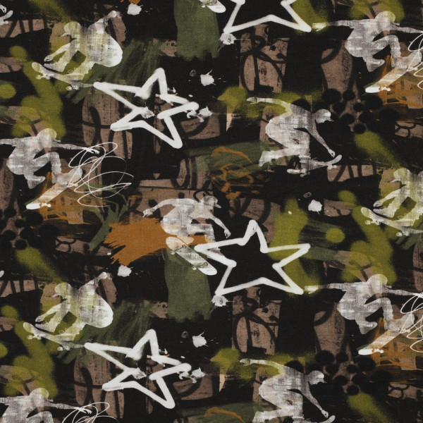 Sommersweat | French Terry | bedruckt | Graffitt | army green