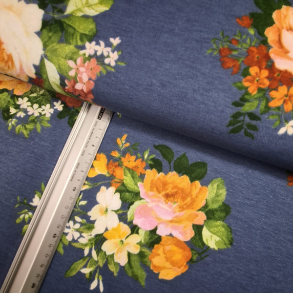 Canvas | Baumwolle | bedruckt | Blumenbouquet | blau