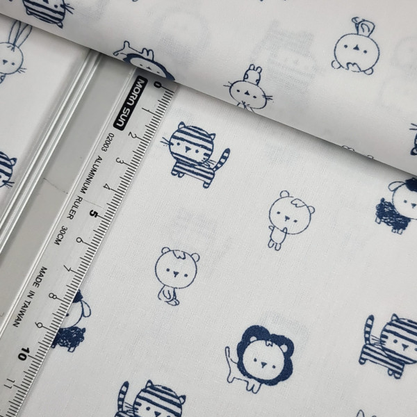 Baumwolle | bedruckt | mini Frieds | weiß/blau