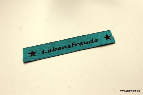 Applikation | Label | Lebensfreude | petrol mit braun | 1,5 cm