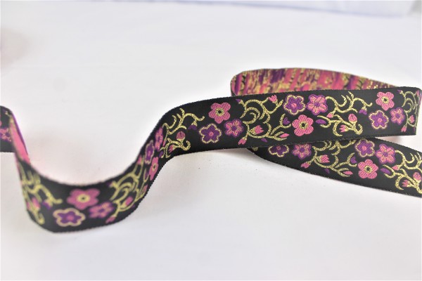 Webband | purple flower | Lurex | schwarz | 2,5cm