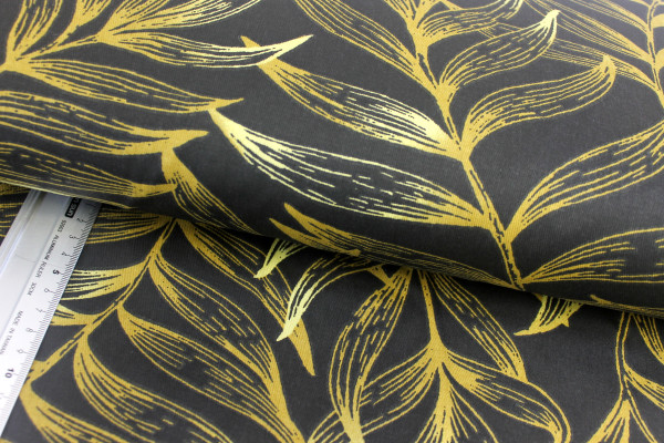 Baumwolle | bedruckt | goldene Blätter | schwarz