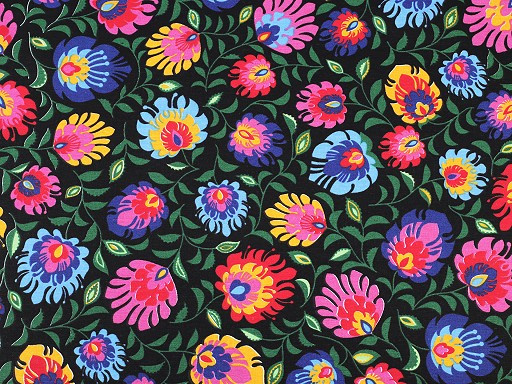 Baumwolle | bedruckt | bunte Blumen | schwarz