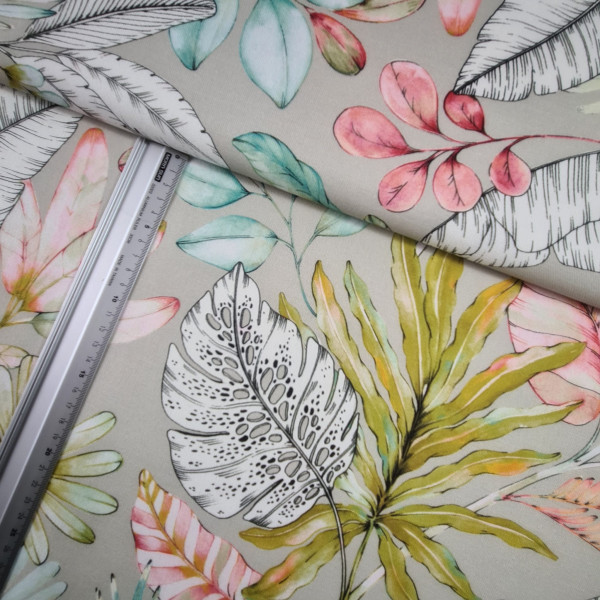 Canvas | Baumwolle | bedruckt | floral | grau