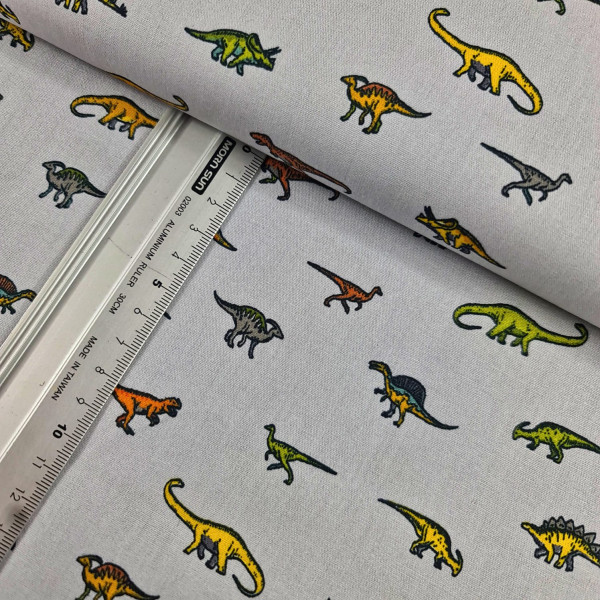 Baumwolle | bedruckt | Dinos | weiß
