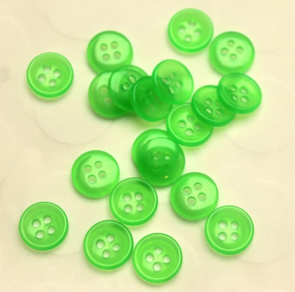10 Knöpfe | Kunststoff | minis | neon grün | 4-Loch | 1,2cm