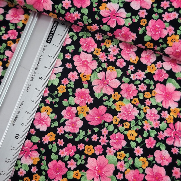 Baumwolle | bedruckt | Blumenmeer | schwarz