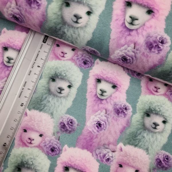 gebürsteter French Terry | bedruckt | Alpaka | grau/bunt