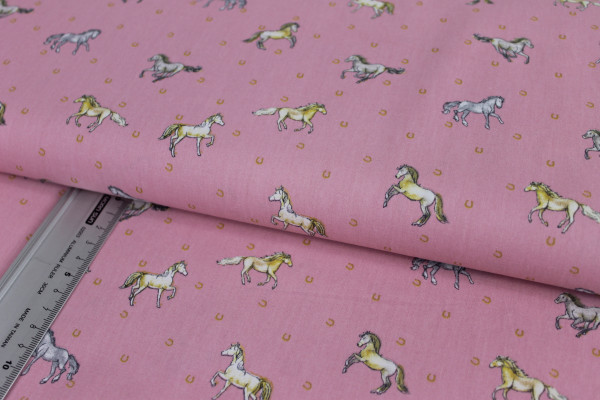 Baumwolle | bedruckt | Pferdchen | rosa