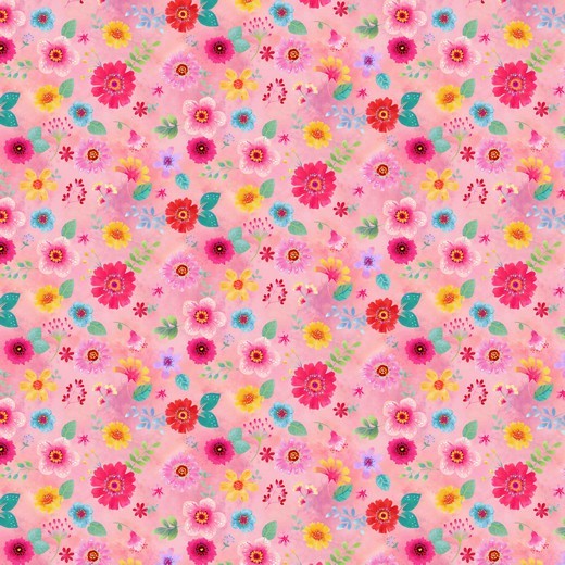 Baumwolle | bedruckt | Blumenmeer | pink