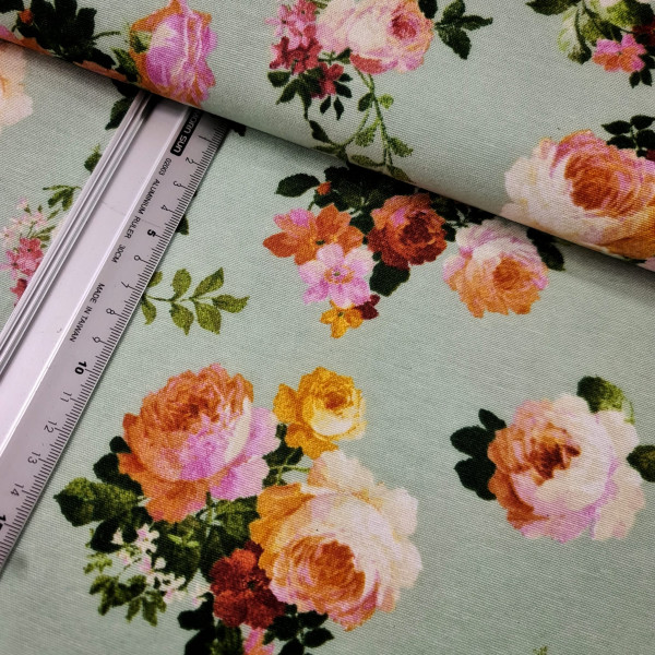 Canvas | Baumwolle | bedruckt | Blumen | mint