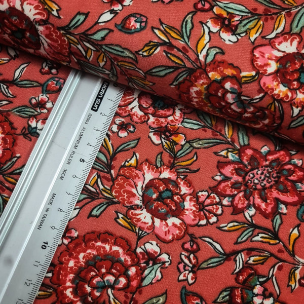 Viskose | bedruckt | flowers | ziegelrot