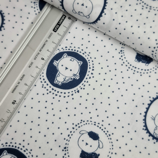 Baumwolle | bedruckt | mini Frieds with dots | weiß/blau