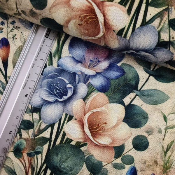 Viskose - Leinen | digital | floral | creme/bunt