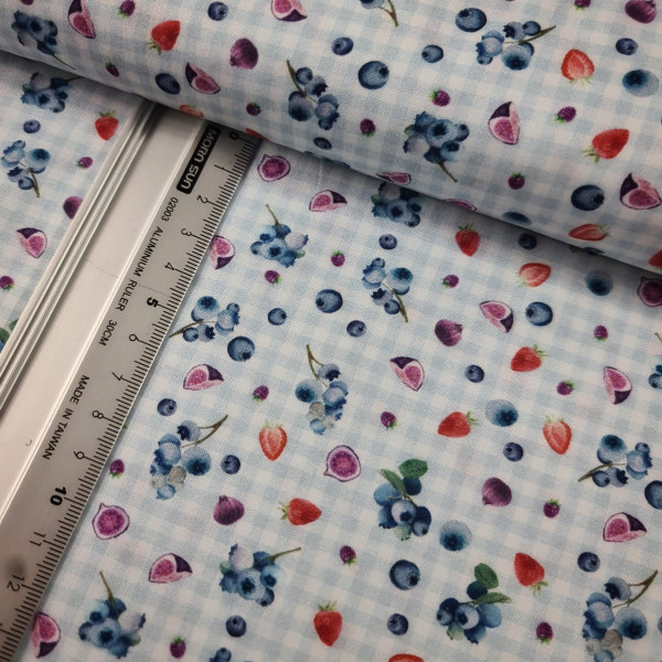 Baumwolle | bedruckt | Früchte | hellblau/weiß