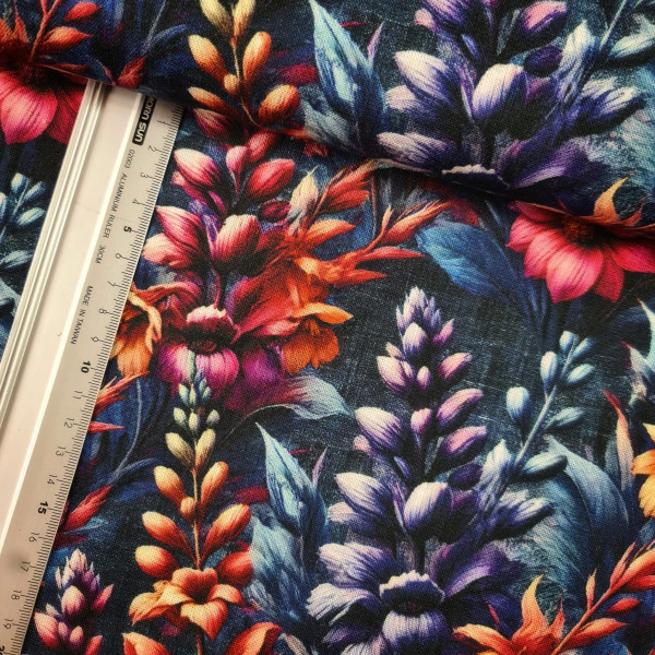 Viskose - Leinen | digital | beautiful flowers | blau/bunt