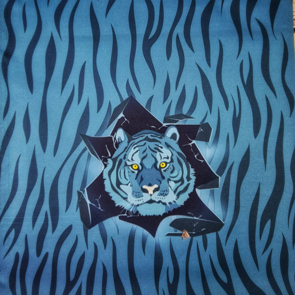 Outdoorstoff - Paneel | ca. 37cm x 43cm | Tiger | hellblau/bunt