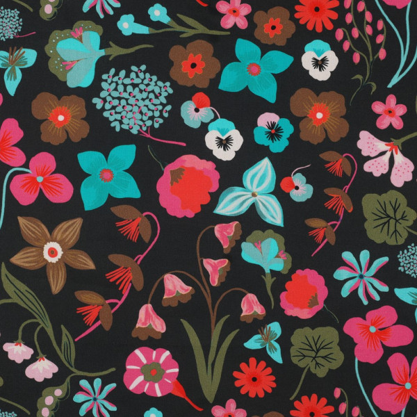 Baumwolle | FINE POPLINE | bedruckt | meadow flower | schwarz