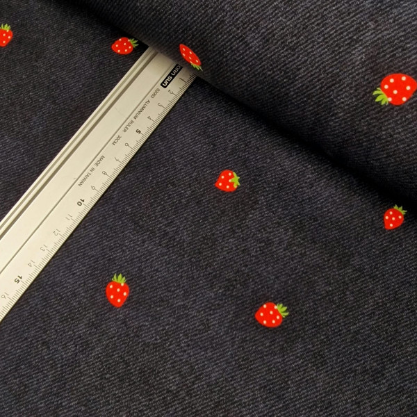 Jersey | bedruckt | Erdbeeren | jeansoptik | blau