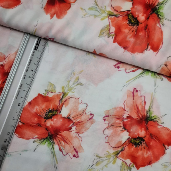 Viskose | bedruckt | Mohnblumen | weiß