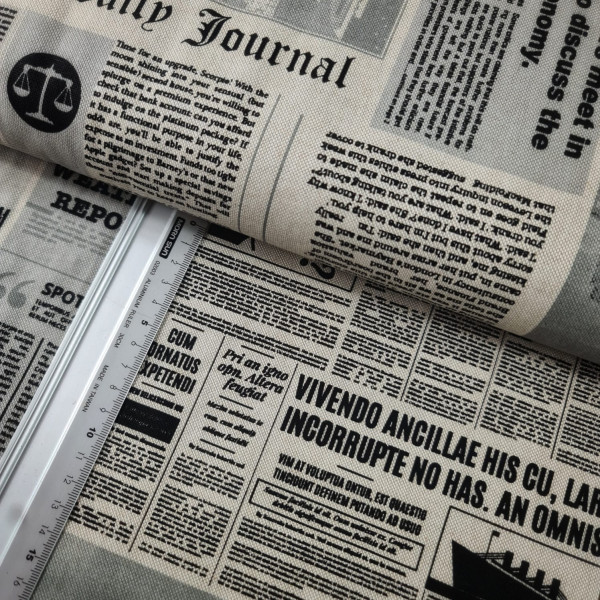 Canvas | Baumwolle | bedruckt | Zeitung | schwarz/natur/grau