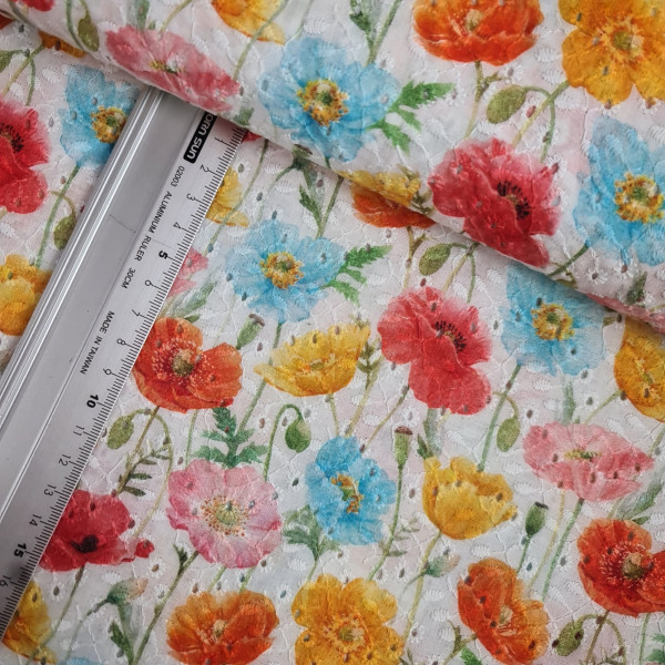 Baumwolle | bestickt | Blumen | weiß